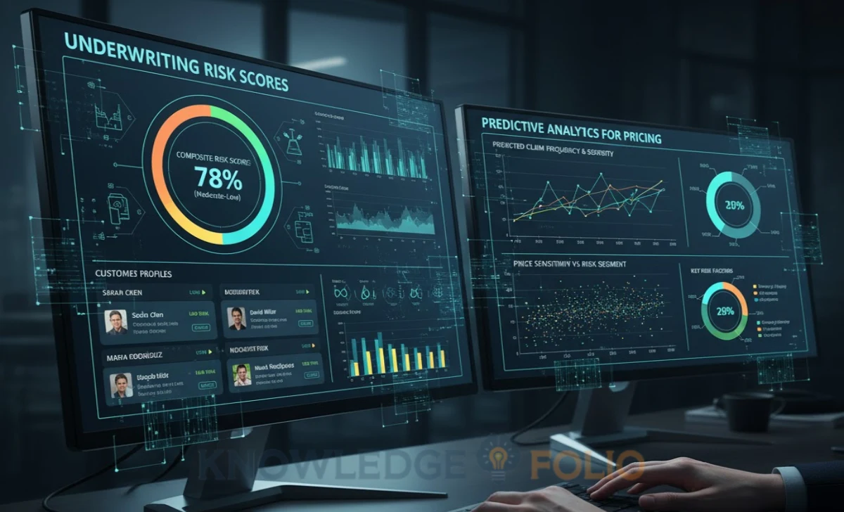 AI underwriting dashboard displaying predictive risk modeling data