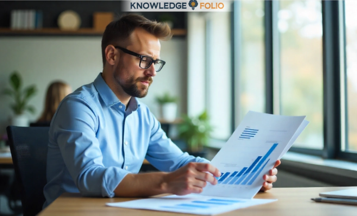 Australian entrepreneur analyzing business charts and strategy notes in a bright, modern office