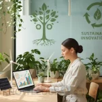 Entrepreneur planning a sustainable business model in a green office environment