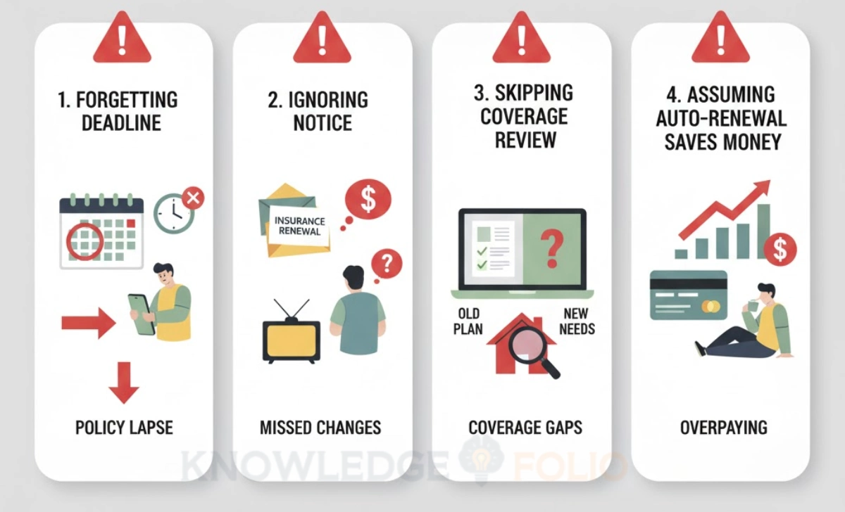 Infographic illustrating common mistakes people make during insurance renewal