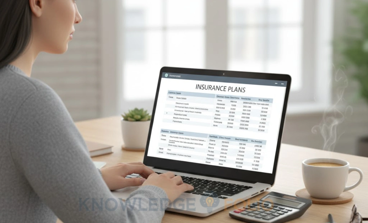 Person comparing multiple insurance plans side by side on a laptop screen.