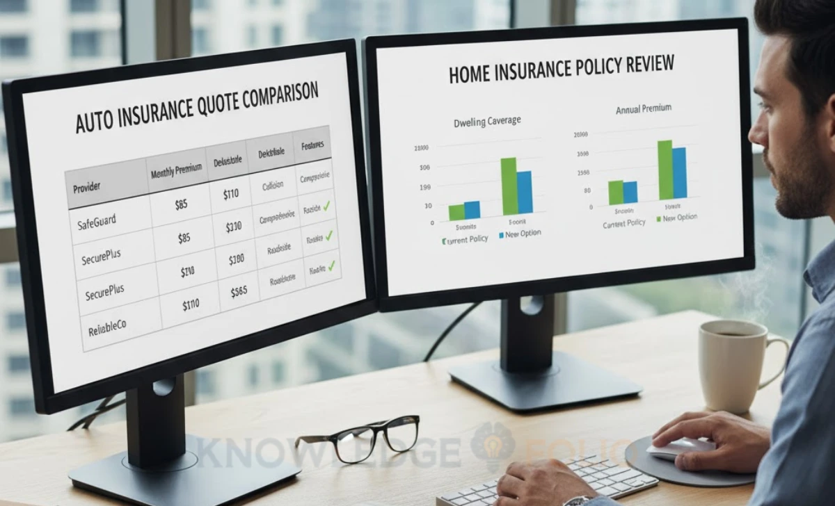 Person comparing insurance policy quotes online before renewal