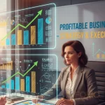 Entrepreneur analyzing profitable business ideas and market data.