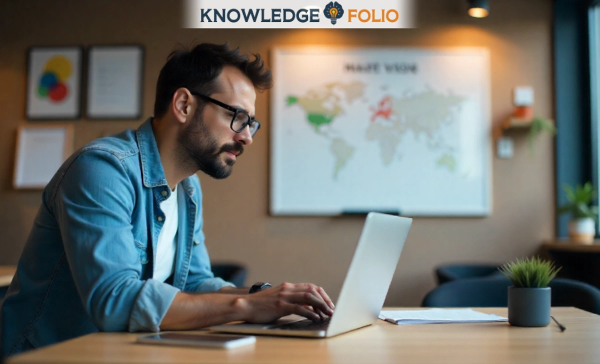  Entrepreneur at desk planning first customer acquisition strategy for startup business