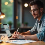 Entrepreneur developing a startup plan from a new business idea.