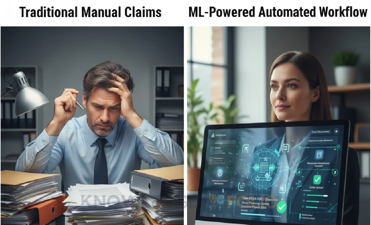 Comparison of manual claims processing versus machine learning automated claims workflow
