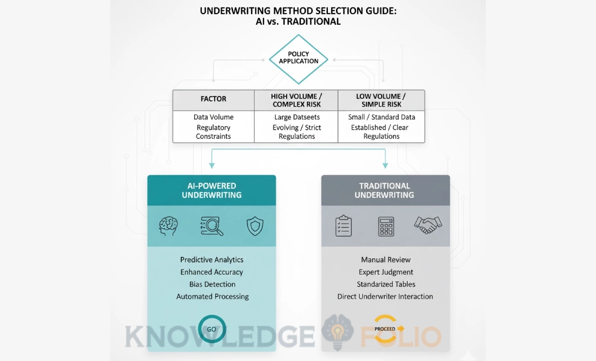  Decision matrix flowchart for selecting AI or traditional underwriting methods