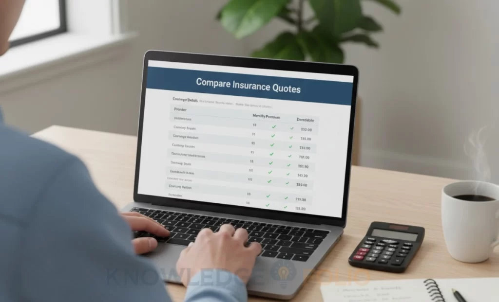 Person comparing multiple insurance quotes on a laptop to find affordable coverage options.