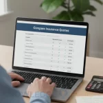 Person comparing multiple insurance quotes on a laptop to find affordable coverage options.