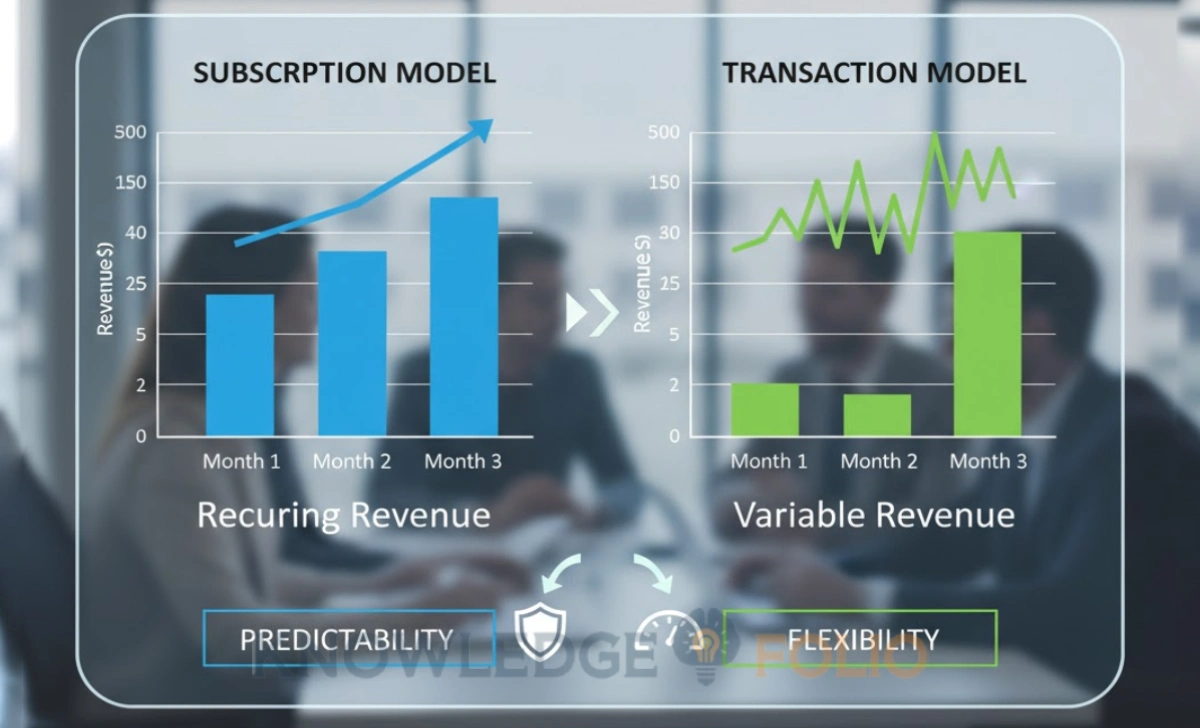 Chart comparing subscription and per-transaction income