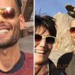 Simon Luckinbill painting in studio with colorful acrylic artworks on canvas.