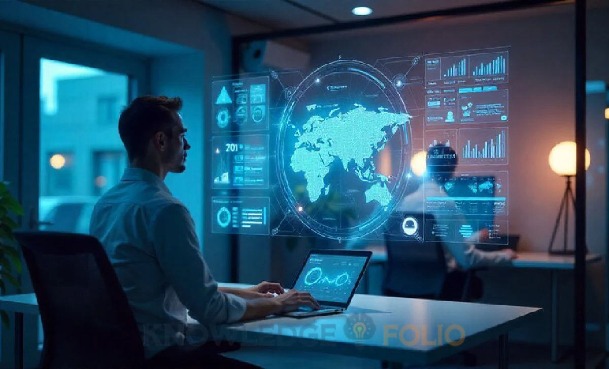 Futuristic AI ecosystem connecting IoT data for insurance applications