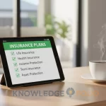 Comparison visual showing life insurance family protection and health insurance medical coverage with policy documents