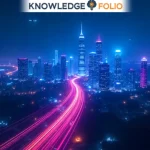 Illustration of 6G wireless connectivity showing data streams between satellites, buildings, and devices, representing future mobile networks and business technology transformation.