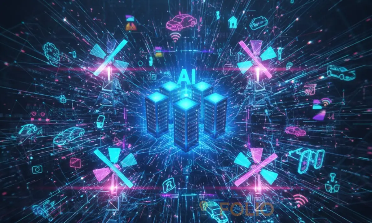 Data flow illustration connecting AI and 6G network systems.